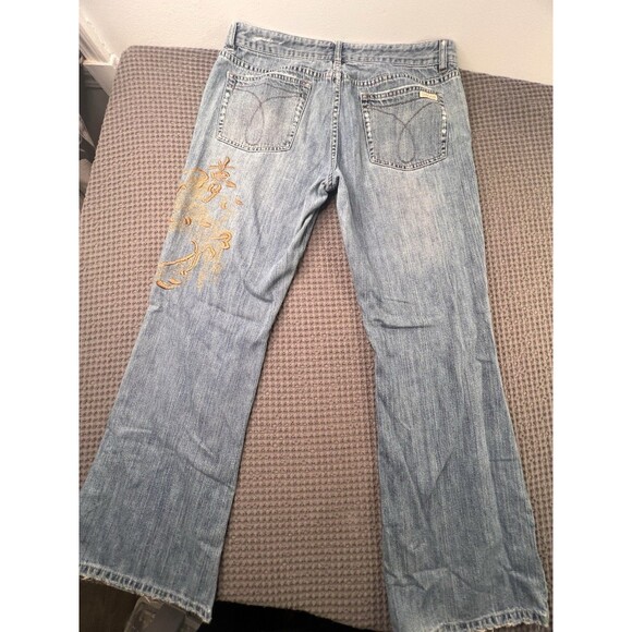 Vintage Calvin Klein Low Rise Flare Women's Denim Jean Size 12 Embroidered Y2k - Picture 12 of 14